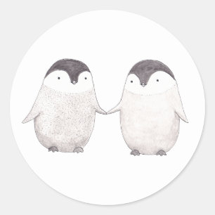 かわいいペンギンカップル幸せなペンギンのステッカー ラウンドシール
