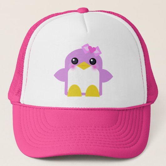 かわいいペンギンガールピンクの甘いツイート キャップ (正面)