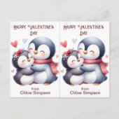 かわいいペンギンキッズバレンタインパーティー教室カード ポストカード (正面)