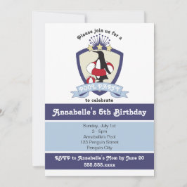 かわいいペンギンキッズプールバースデーパーティ招待状 招待状