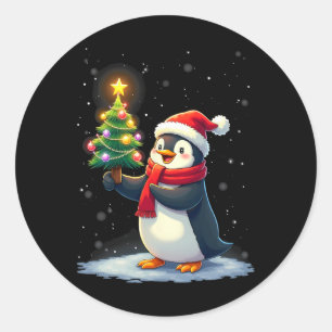 かわいいペンギンクリスマスツリーパジャマガールズボーイズファン ラウンドシール