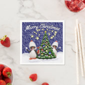 かわいいペンギンクリスマスツリー雪のシーンテンプレート スタンダードカクテルナプキン (インサイチュ)