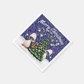かわいいペンギンクリスマスツリー雪のシーンテンプレート スタンダードカクテルナプキン (角)