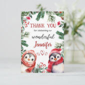 かわいいペンギンクリスマス2°誕生日サンキューカード サンキューカード (スタンド正面)