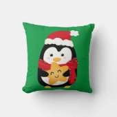 かわいいペンギングリーンクリスマステーマの子供 クッション (正面)
