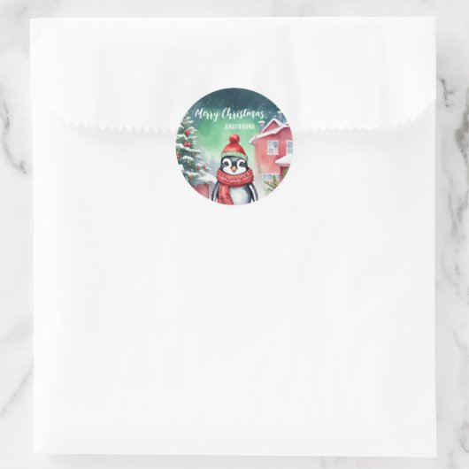 かわいいペンギンサンタのクリスマス誕生日の雪パーティー ラウンドシール (バッグ)