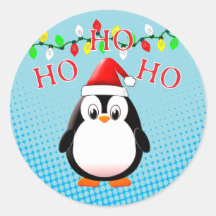 かわいいペンギンサンタハットクリスマスライト ラウンドシール