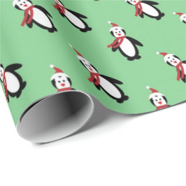 かわいいペンギンサンタハットライトグリーンクリスマス ラッピングペーパー