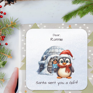 かわいいペンギンサンタハット雪の結晶キッズクリスマス スクエアシール
