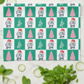 かわいいペンギンサンタメリークリスマスツリーパーティー キッチンタオル (折り畳み)