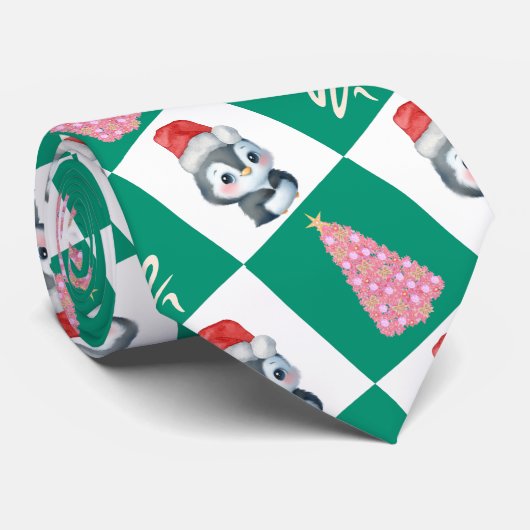 かわいいペンギンサンタメリークリスマスツリーパーティー ネクタイ (ロール)