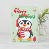 かわいいペンギンサンタ クリスマスホリデー 家族の名前 シーズンカード (スタンド正面)
