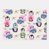 かわいいペンギンストライプとペンパターンの包装紙 ラッピングペーパーシート (正面)