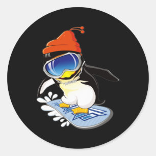 かわいいペンギンスノーボーディングサーファー冬の帽子 ラウンドシール