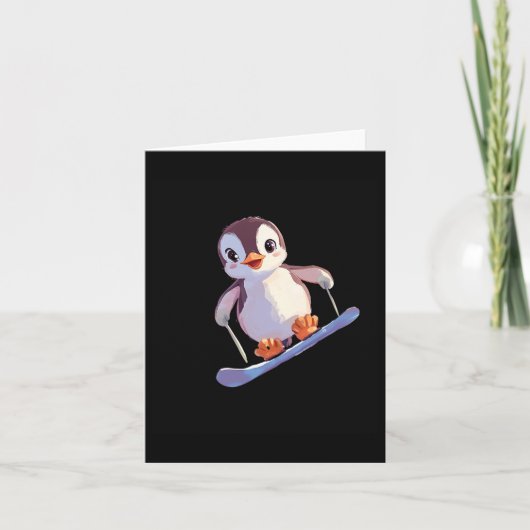 かわいいペンギンスノーボードおもしろいウィンタースポーツ カード (正面)