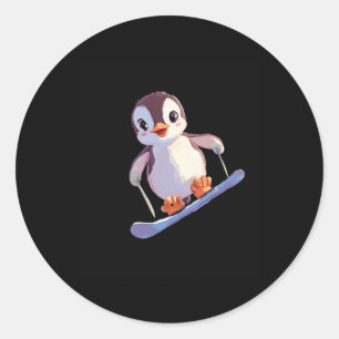 かわいいペンギンスノーボードおもしろいウィンタースポーツ ラウンドシール
