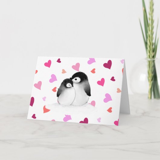 かわいいペンギンハートバレンタインデーのカード シーズンカード (正面)