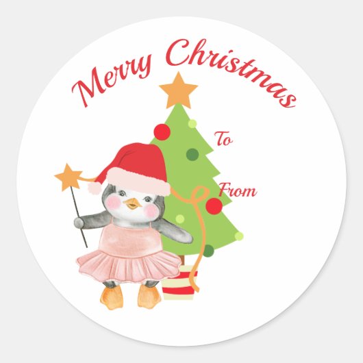 かわいいペンギンバレリーナステッカー ラウンドシール (正面)