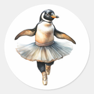 かわいいペンギンバレリーナ踊りバレエ ラウンドシール