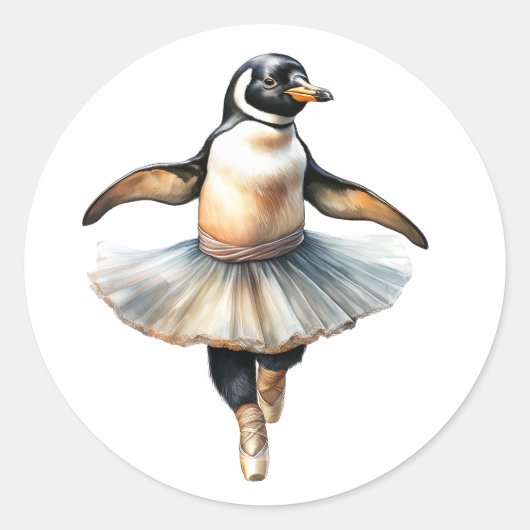 かわいいペンギンバレリーナ踊りバレエ ラウンドシール (正面)