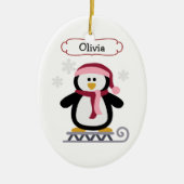 かわいいペンギンパーソナライズされたクリスマス セラミックオーナメント (正面)