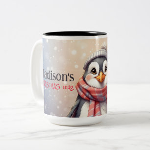 かわいいペンギンパーソナライズされたクリスマス ツートーンマグカップ