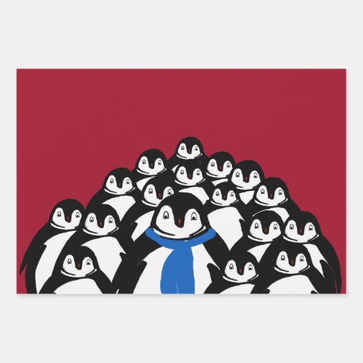 かわいいペンギンパーソナライズされたクリスマス ラッピングペーパーシート (正面3)