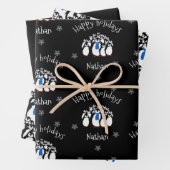 かわいいペンギンパーソナライズされたクリスマス ラッピングペーパーシート (インサイチュ)