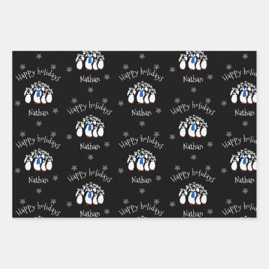 かわいいペンギンパーソナライズされたクリスマス ラッピングペーパーシート (正面)