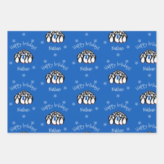 かわいいペンギンパーソナライズされたクリスマス ラッピングペーパーシート (正面)