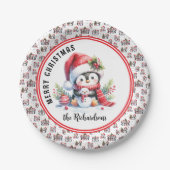 かわいいペンギンパーソナライズされたメリークリスマス ペーパープレート (正面)