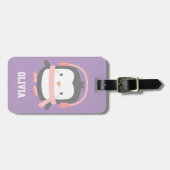 かわいいペンギンパープルガールズパパーソナライズされたープル ラゲッジタグ (正面横)