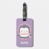 かわいいペンギンパープルガールズパパーソナライズされたープル ラゲッジタグ (裏面縦)