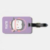 かわいいペンギンパープルガールズパパーソナライズされたープル ラゲッジタグ (裏面横)