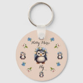 かわいいペンギンピンクの名前とイニシャル キーホルダー (正面)