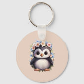 かわいいペンギンピンクの名前とイニシャル キーホルダー (裏面)