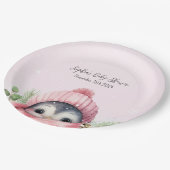 かわいいペンギンピンクの女の子の冬の赤ちゃんシャワー ペーパープレート (アングル)