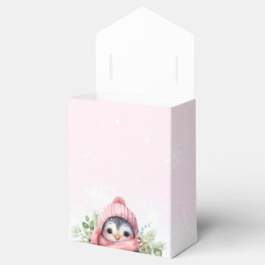 かわいいペンギンピンクの女の子の赤ちゃんシャワー フェイバーボックス (オープン)