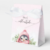 かわいいペンギンピンクの女の子の赤ちゃんシャワー フェイバーボックス (正面サイド)