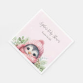 かわいいペンギンピンクガール冬の赤ちゃんシャワーナプキンス スタンダードランチョンナプキン (角)