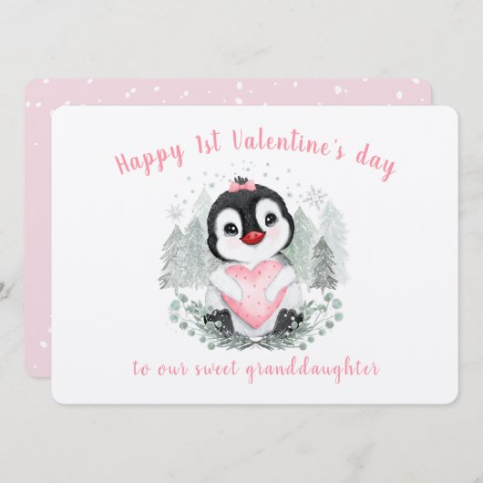 かわいいペンギンピンクヴィンテージバレンタインデーのカード カード (正面/裏面)