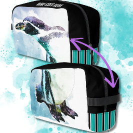 かわいいペンギンブラックとティール（緑がかった色）水彩旅行 ドップキット