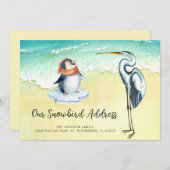 かわいいペンギンブルーヘロンビーチスノーバードアドレス 案内状 (正面/裏面)