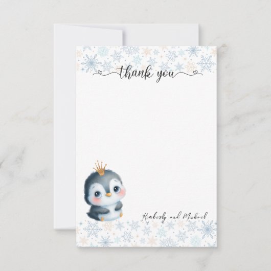 かわいいペンギンプリンセス誕生日Iベビーシャワー サンキューカード (正面)
