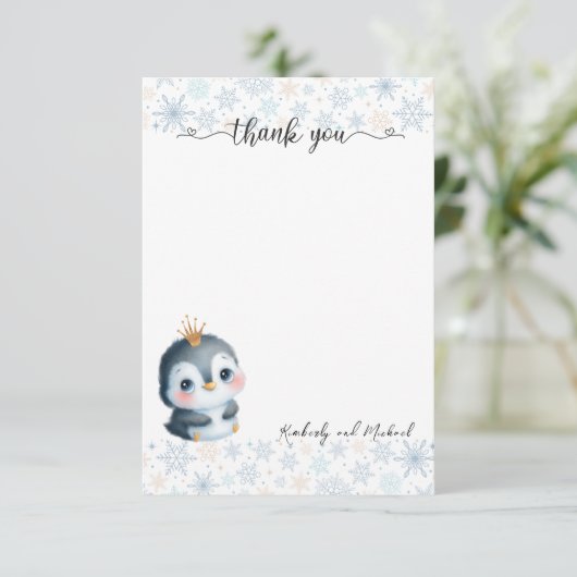 かわいいペンギンプリンセス誕生日Iベビーシャワー サンキューカード (スタンド正面)