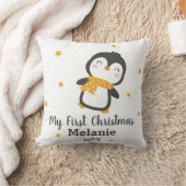 かわいいペンギンベビーの初めてのクリスマスオン白 クッション (ブランケット)