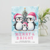 かわいいペンギンメリーと明るいピンクのクリスマス シーズンカード (スタンド正面)