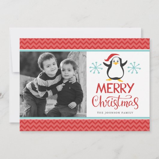 かわいいペンギンメリークリスマスホリデーフォトカード シーズンカード (正面)