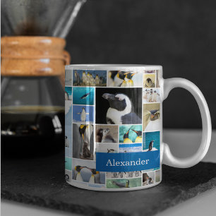 かわいいペンギン写真コラージュ柄ファーストネーム コーヒーマグカップ