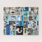 かわいいペンギン写真コラージュ柄ファーストネーム ジグソーパズル (横)